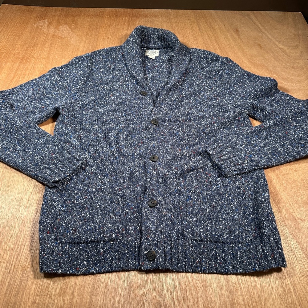 St. John's Bay Cardigan Mens Large Blue Marled Shawl Collar Button Knit Sweater
